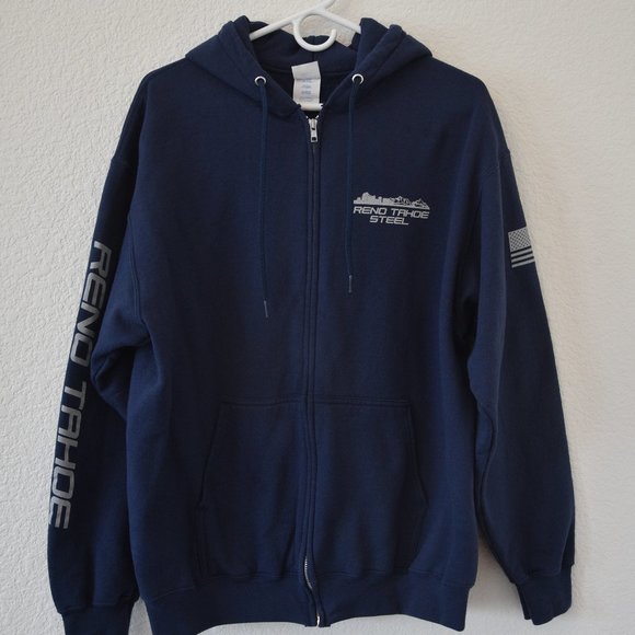 Men's Reno Tahoe Steel Hooded Zip-Up Navy Blue Sweatshirt Size L - Picture 10 of 11